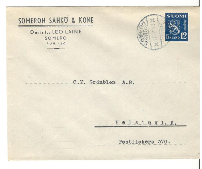 Somero,  v. 1948  firmakuori kotiseutukeräilijälle