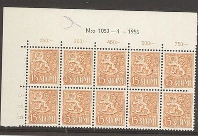 M54 1957 15 (mk) keltainen nro-10lö 1053 ++