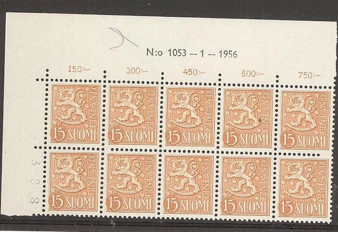M54 1957 15 (mk) keltainen nro-10lö 1053 ++