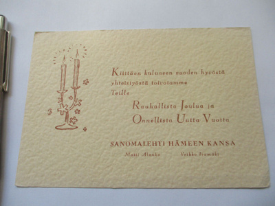 Hämeenlinna Sanomalehti Hämeen Kansa Joulukortti *