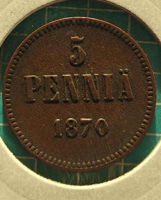 5 penniä 1870 Harvinainen variantti
