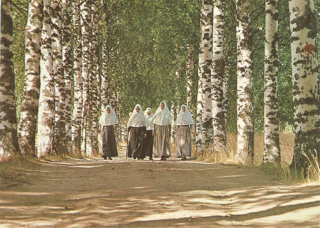 Heinävesi, Palokki: Lintulan nunnat koivukujalla.  Ei kulk.