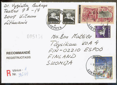 Liettua Mi 598 ym R-kirje Suomeeb