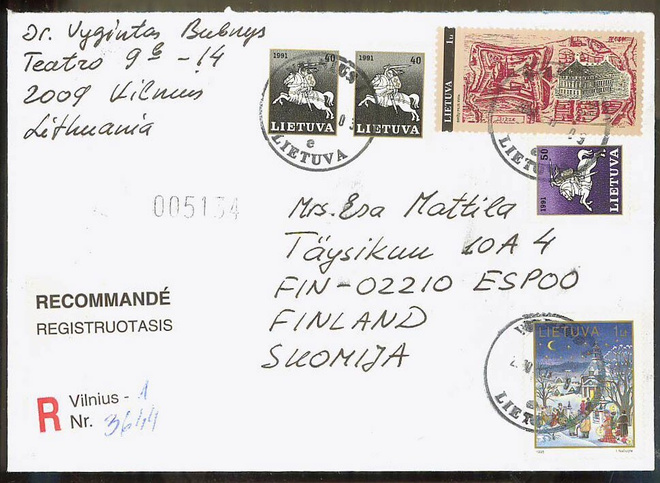 Liettua Mi 598 ym R-kirje Suomeeb