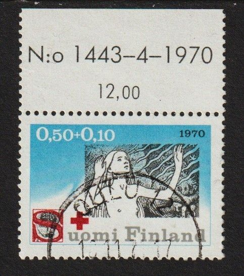 1970 0,50mk+0,10mk Punaisen Ristin merkki Oulu-leimalla
