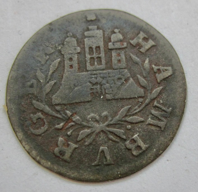 Saksa Hampuri Hamburg 1 Schilling 1700-l Hopeaa