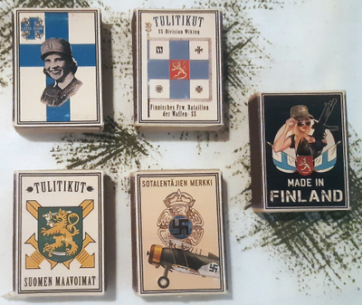 Isänmaallishenkisiä / historiallisia tulitikkuja viisi askia