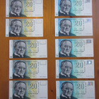 20 mk (1993) Väinö Linna x10 sileät 2 peräkkäistä (==200 mk) - pikkukuva 1