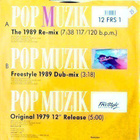 ROBIN SCOTT'S M: Pop Muzik the 1989 re-mix  12" - pikkukuva 2