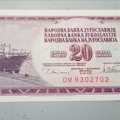 20 dinaria jukoslavia kl pakka sileä