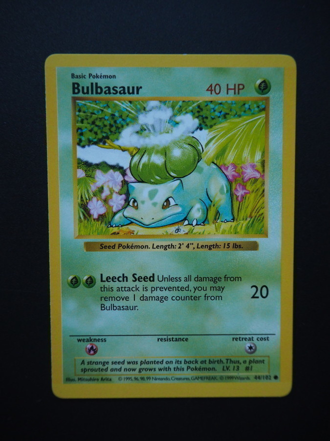 Pokemon kortti Shadowless Bulbasaur Base set