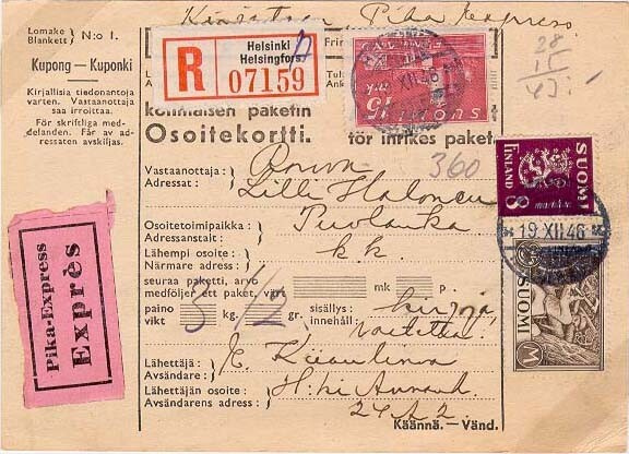 M30 1946 kirjattu pika-paketti
