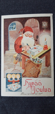 Toivo Fahlenius vanha joulukortti + joulumerkki v. 48