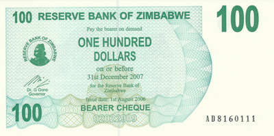 Zimbabwe 100 Dollars 2006 P42 #724