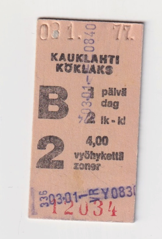 Espoo: Kauklahti - junalippu (4 mk)