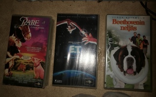 VHS videokasetti ET, Bethovenin 4, Babe, 3kpl