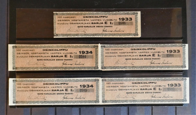 OSINKOLIPPU 5 kpl 1933-34 Savo-Karjalan Osake-Pankki