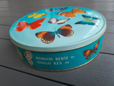 Hangon Keksi Vintge Peltipurkki Perhoset