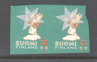 1957 Tub joulumerkki Hammastamaton parii