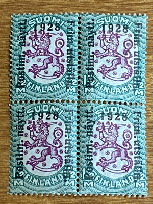 POSTIMERKKINÄYTTELY 1928 1 1/2MK NELIÖ**