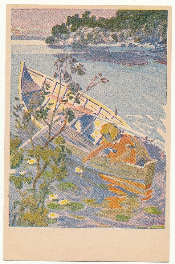 A NOPSANEN - Tyttö veneellä - vanha kortti