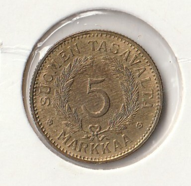5 markkaa 1948 mess. erittäin hyväkuntoinen