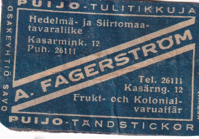 Helsinki, A. Fagerström, Kasarmink. 12     8/3