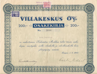 OKK 1943 Villakeskus Oy, Tampere osakekirja