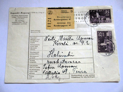 1956 Tuira osoitekortti