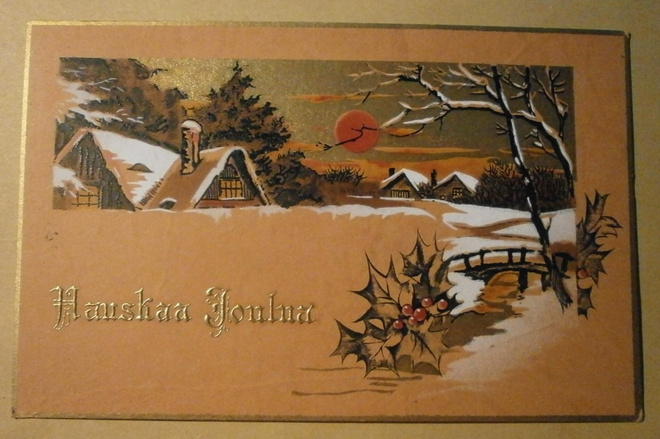 Talvinen kylä ja auringonlasku, Joulupk, p. 1929