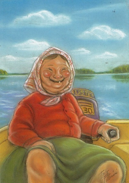 Postikortti Terho Peltonimemi "Ajelulla järvellä"