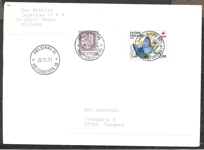 Postilähetys - Pu.ris1990 (LAPE 1108) Helsinki 10 25.11.1991