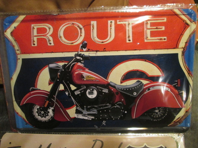 Peltikyltti moottoripyörä Indian. Route 66