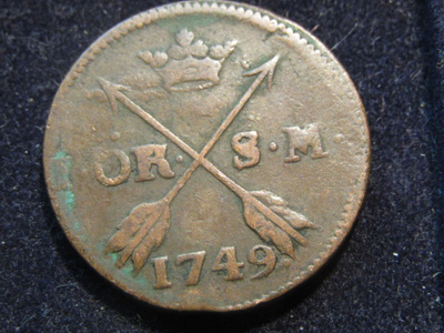 1 öre 1749. Frederik I. Ruotsi-Sweden