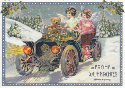 Enkelit ajavat autoa (Tausendschön-kortti)