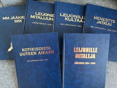 MM Jääkiekko kirjoja 1991, 1994, 1997, 2000, 2003 ja 2008