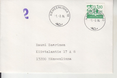 FDC 1984 1,1 mk kirje.