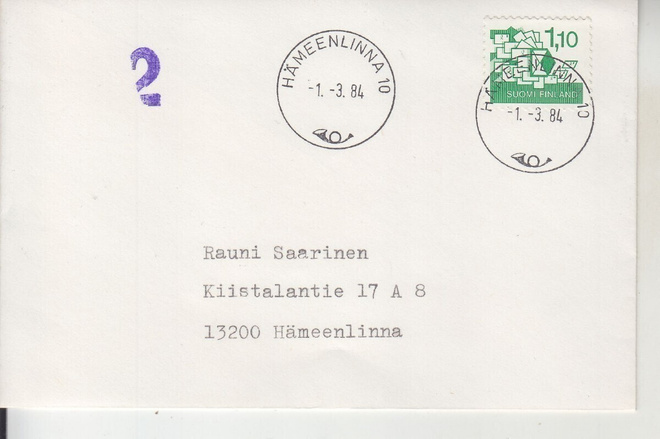 FDC 1984 1,1 mk kirje.