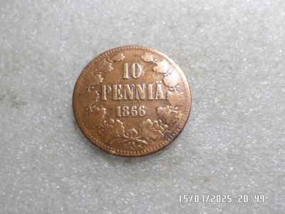 10 penniä 1866  kulkenut tasaisesti  kulunut siistikuntoinen