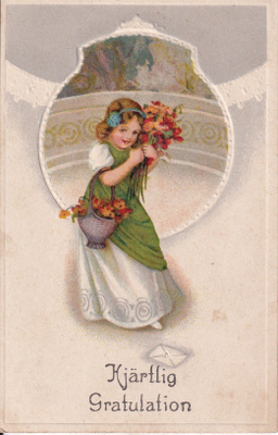 Hjärtlig Gratulation. Tyttö ulkona , Kohopainosta  . e244