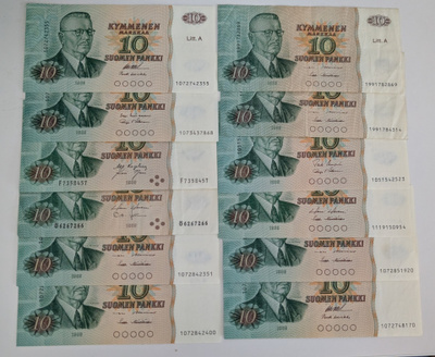 10 Markkaa 1980 12 kpl