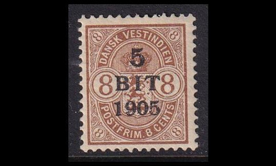Tanskan Länsi-Intia 40 * 5 BIT 1905 / 8 cents päällepaina