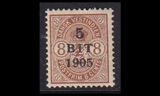 Tanskan Länsi-Intia 40 * 5 BIT 1905 / 8 cents päällepaina