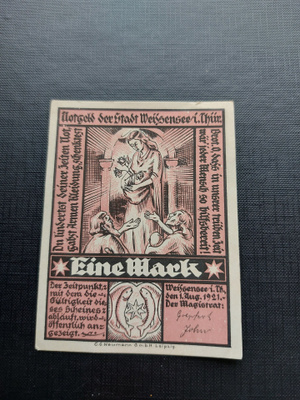 Saksa Stadt weissensee 1 Mark 1921