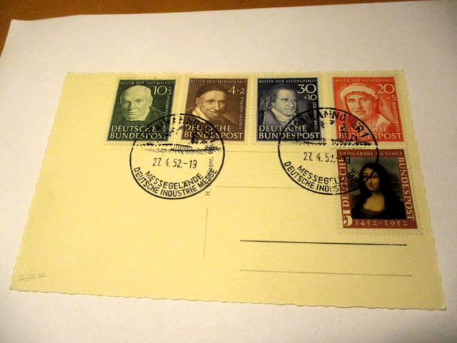 1952 Saksa hyväntekeväisyysmerkit (Mi 170e) messukortilla