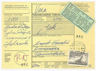 m54 1959 75 (mk) Pyhäkoski postiennakkopaketin palautus