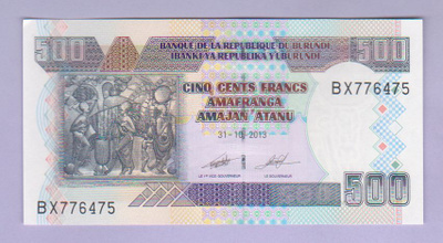 Burundi 500 Francs v.2013 UNC P-45