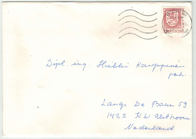 1981 1,00 mk ruskea kirje Hollantiin