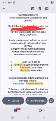 Ravintolakolmion 60€ lahjakortti