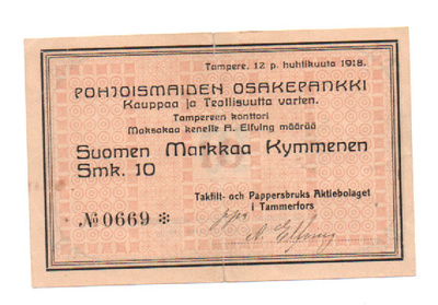 Pohjoismaiden Osakepankki 10 mk ym